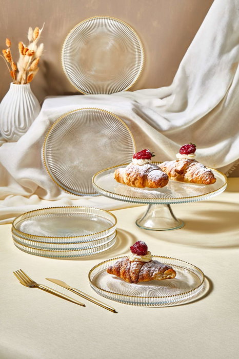 Hermia Set de Platos de Postre Paris de Vidrio con Soporte (7 Piezas) de 21 cm Hermia Set de Platos de Postre Paris de Vidrio con Soporte (7 Piezas) de 21 cm